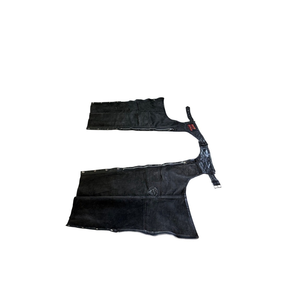 Hot Leathers Mens Black Leather Motorcycle Chaps Braided Trim Biker Gear Size M - Picture 7 of 7